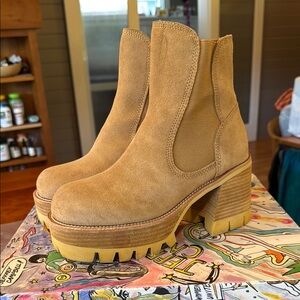 Jeffrey Campbell Preston Platform Tan Suede Ankle Boots